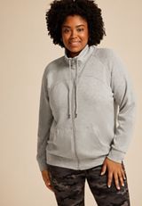 Plus Size Heathered Gray Cloud Scuba Knit Full Zip Sweatshirt, C3348, small