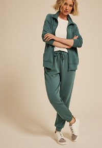 Ribbed Mixed Scuba V Neck Sweatshirt