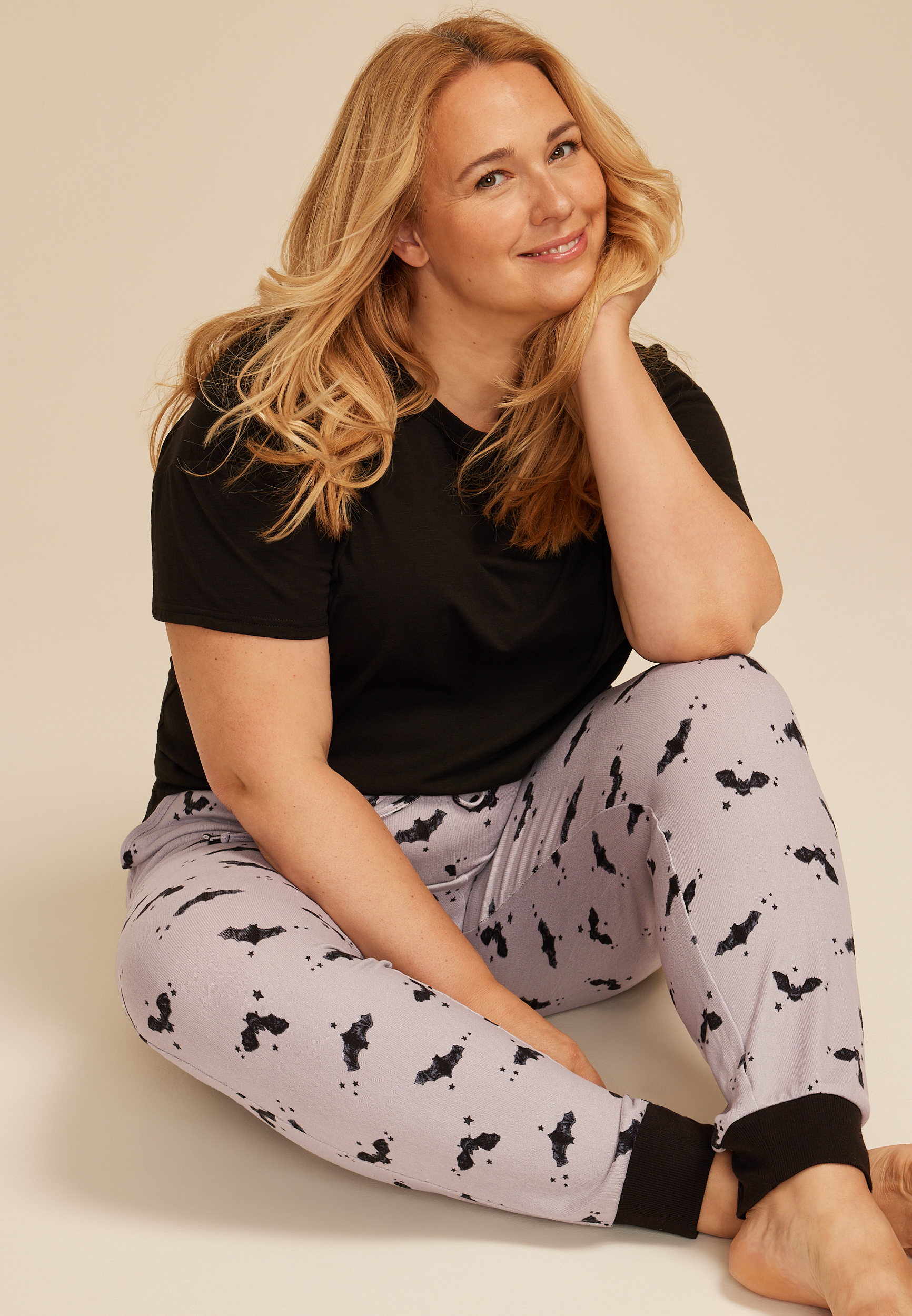 Plus Size Flying Bats Jogger Pajama Pants, C1755, large