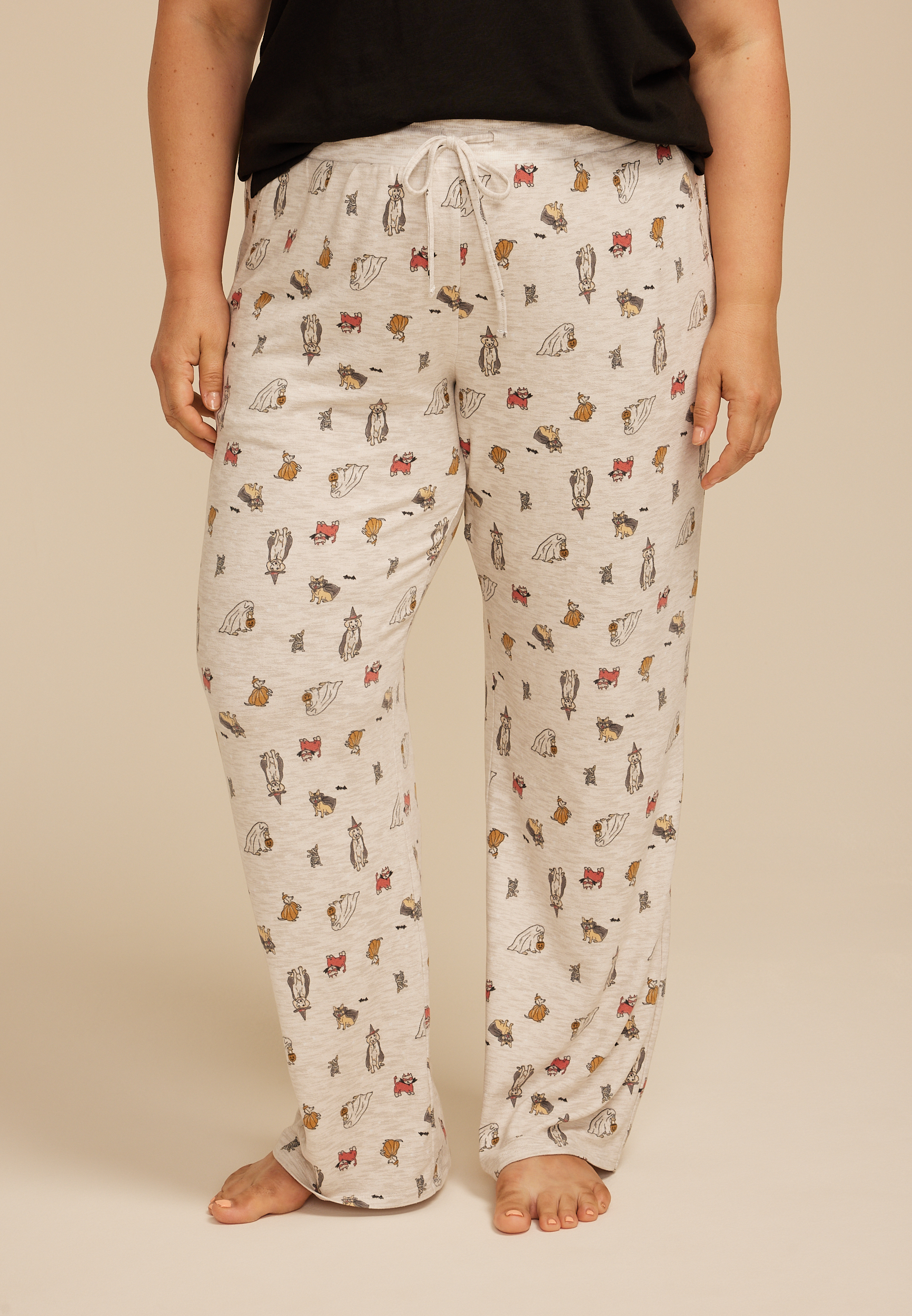 Plus Size Halloween Dogs Wide Leg Pajama Pants