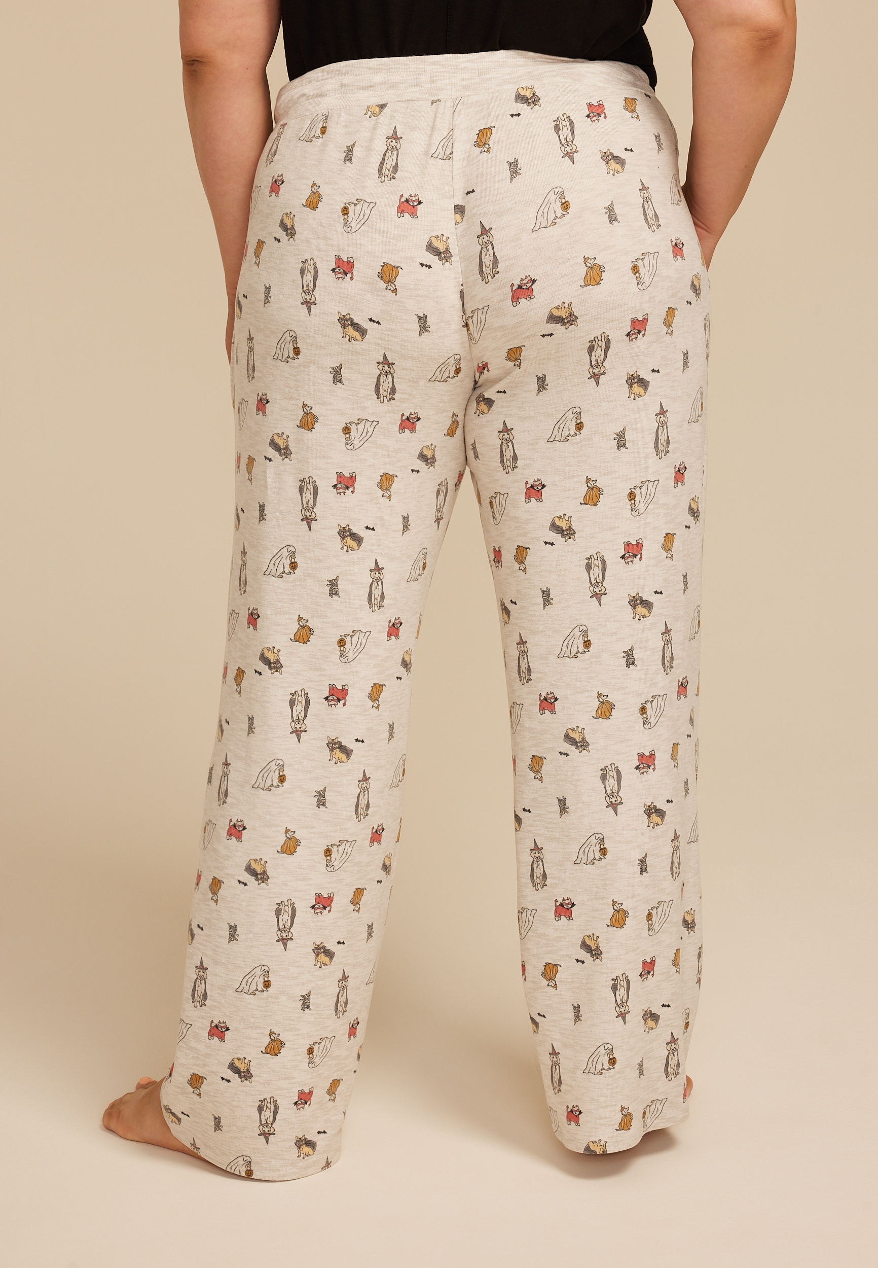 Plus Size Halloween Dogs Wide Leg Pajama Pants, C5249, large