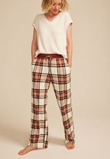 Burgundy Plaid Wide Leg Pajama Pants, C5032, small