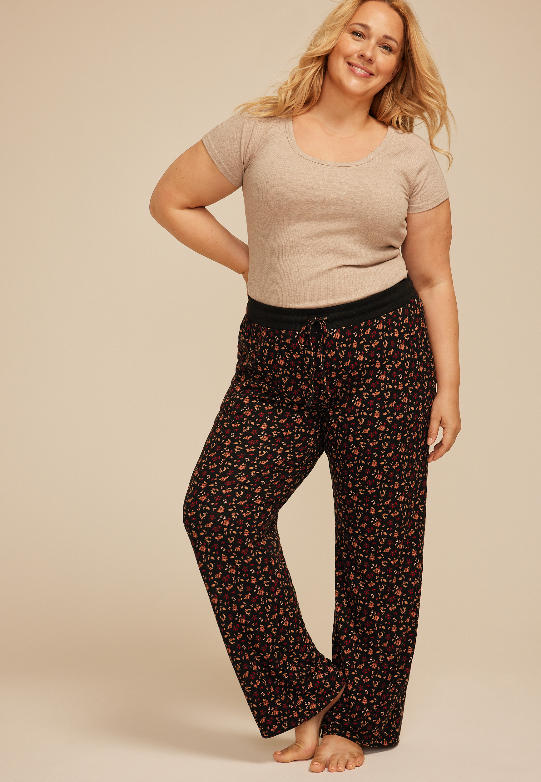 Plus Size Ditsy Floral Wide Leg Pajama Pants