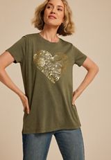 Fall Gold Foiled Heart Classic Fit Graphic Tee, , small
