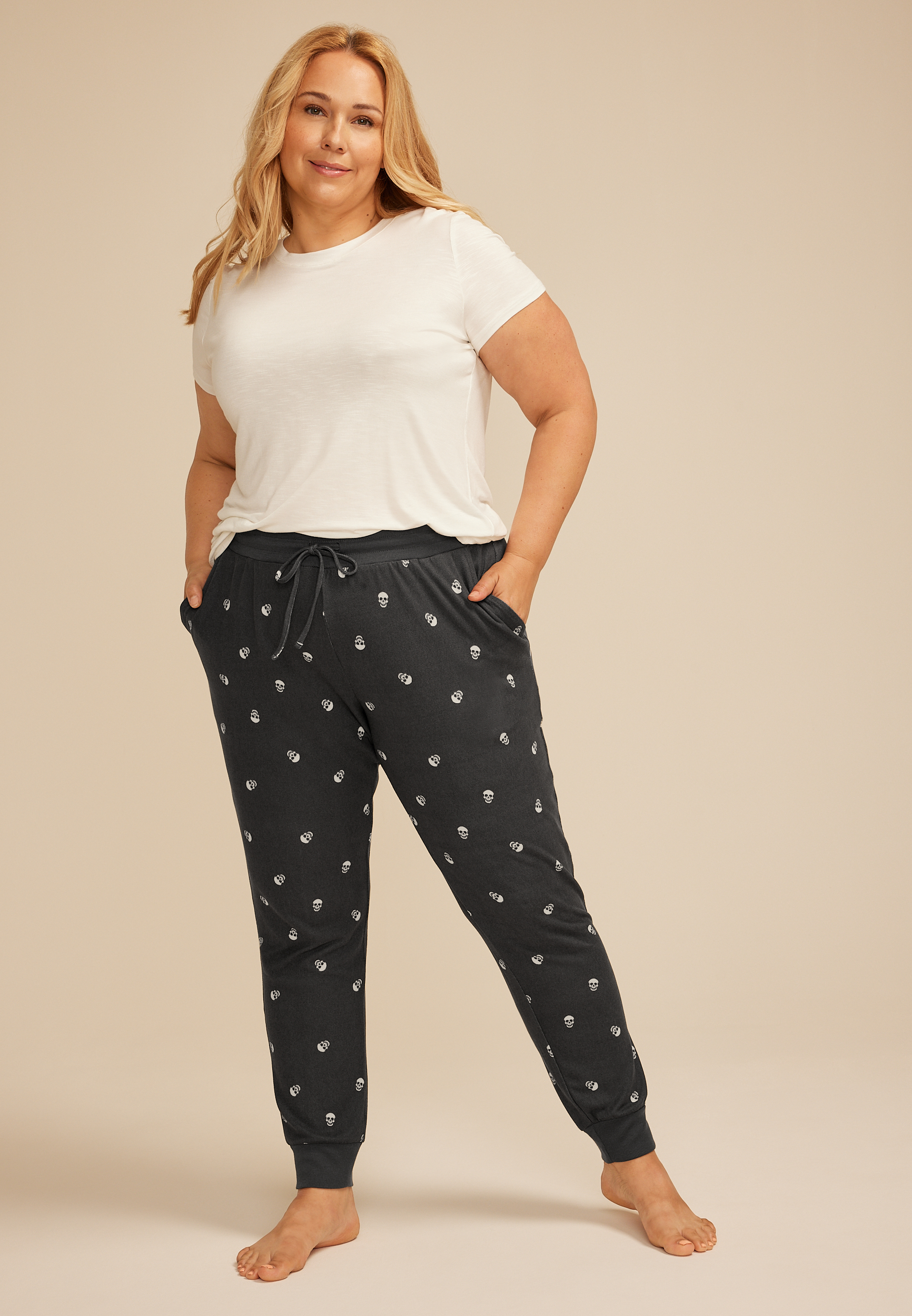 Plus Size Skulls Jogger Pajama Pants, C9765, large