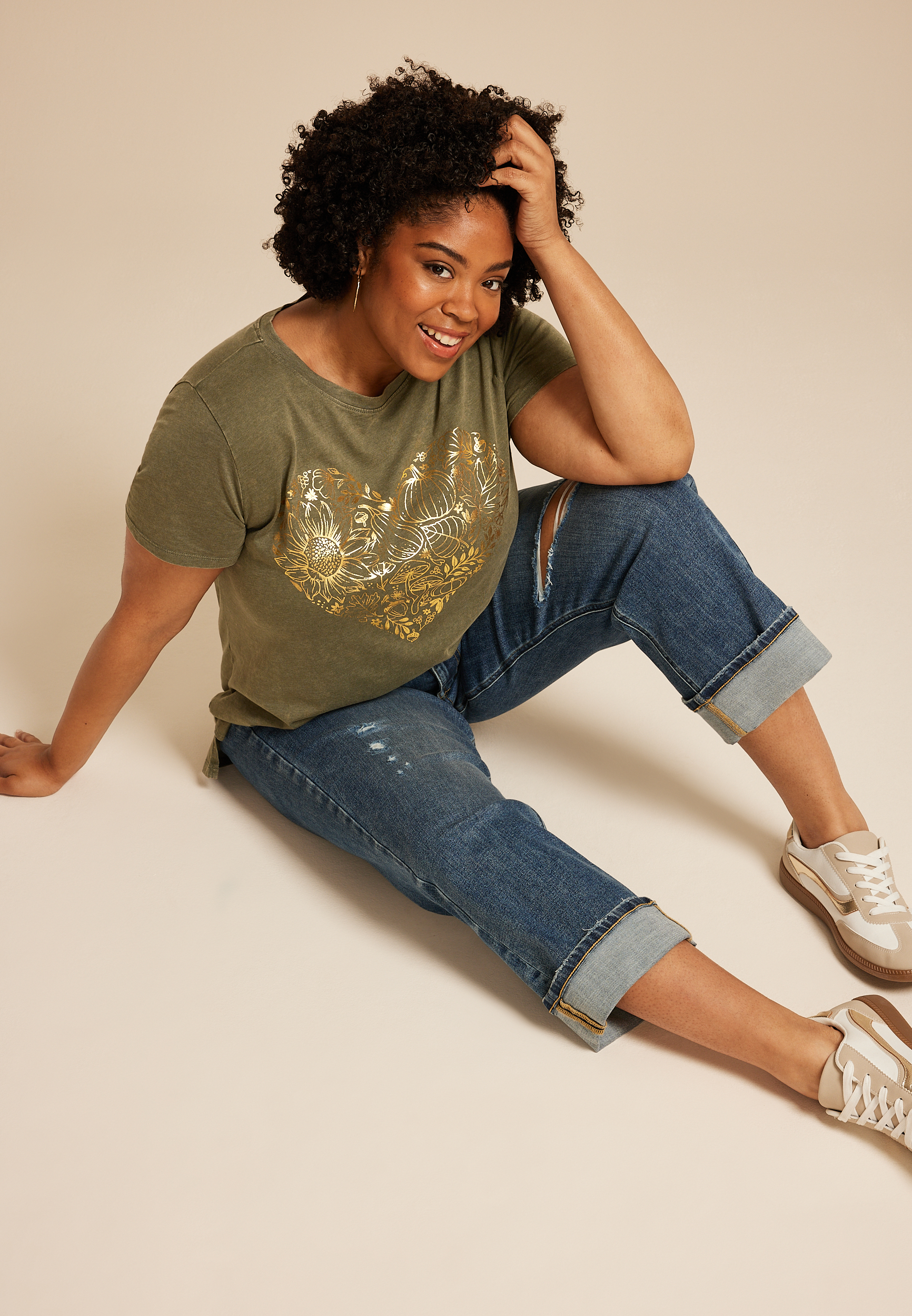 Plus Size Fall Gold Foiled Heart Classic Fit Graphic Tee