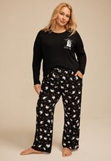 Plus Size Nightmare Before Coffee Ghost Graphic Tee And Wide Leg Pajama Set, C1756, small