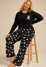 Plus Size Nightmare Before Coffee Ghost Graphic Tee And Wide Leg Pajama Set, C1756, small