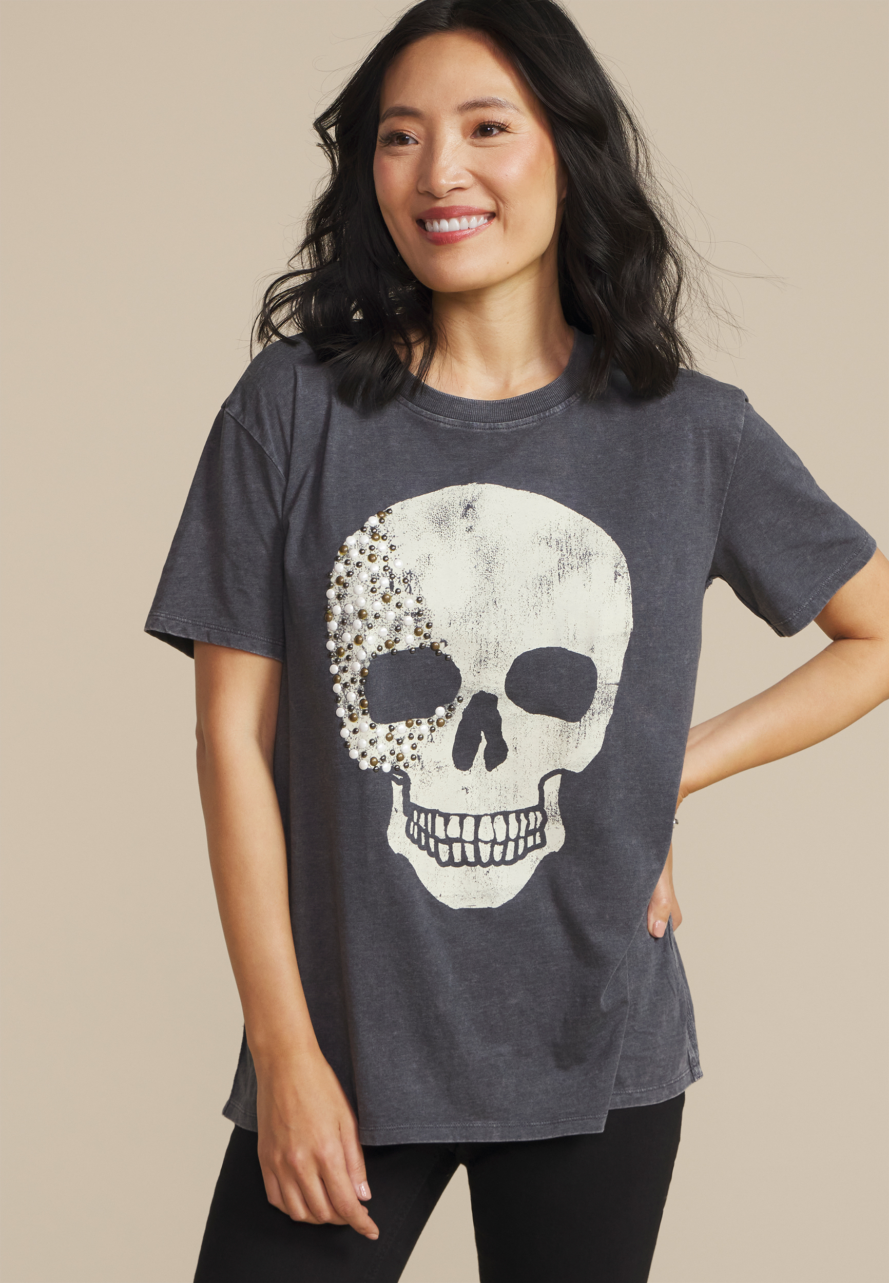 Embellished Skull Oversized Fit Graphic Tee