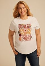 Plus Size Floral Embroidered Give Thanks Classic Fit Graphic Tee, LIGHT OATMEAL HEATHER, small