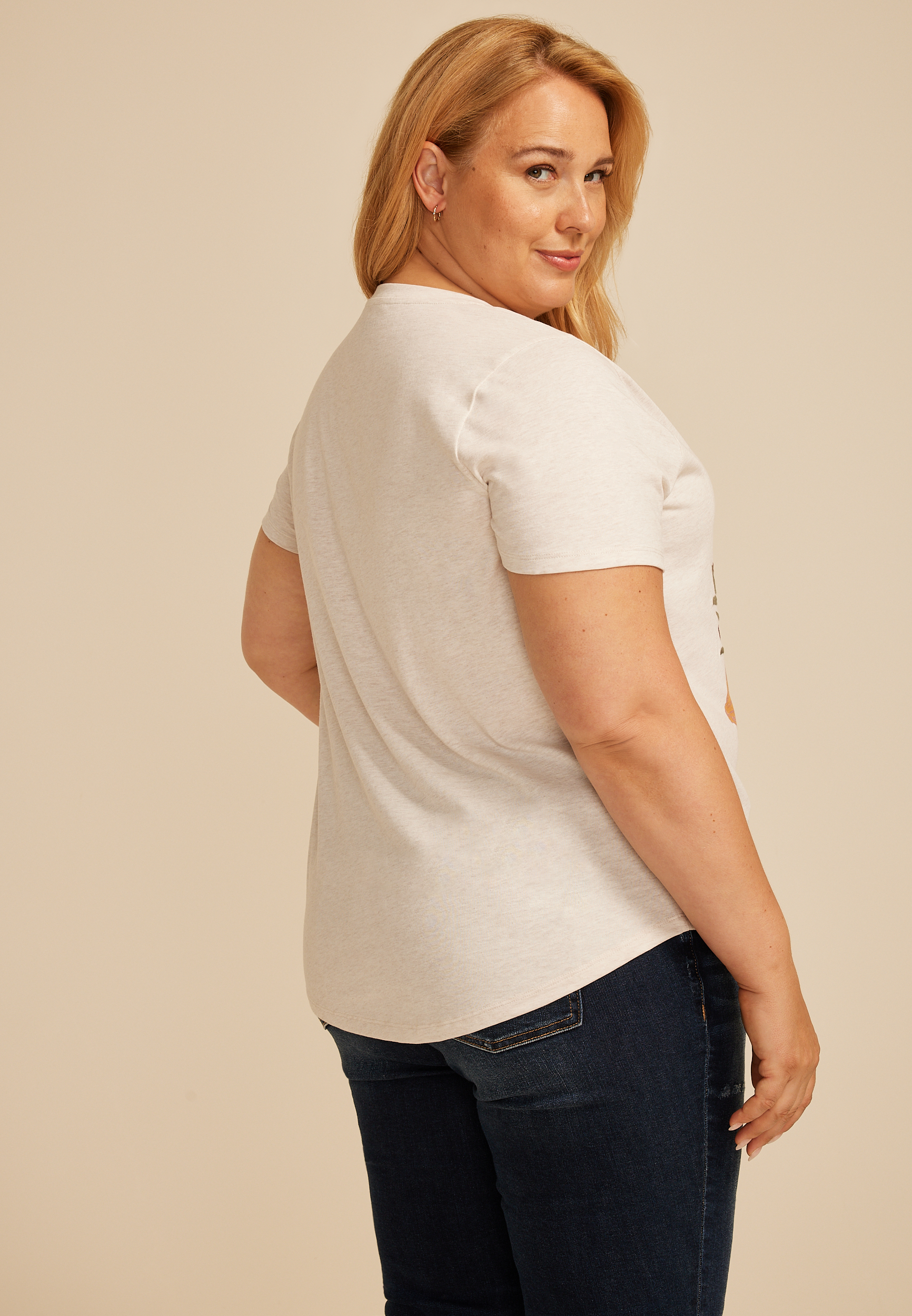Plus Size Floral Embroidered Give Thanks Classic Fit Graphic Tee, LIGHT OATMEAL HEATHER, large