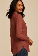 Waffle Knit Curved Hem Cardigan, SABLE, small
