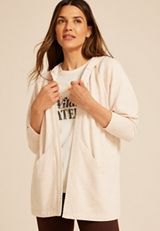 French Terry Hooded Cardigan, OATMEAL HEATHER, small