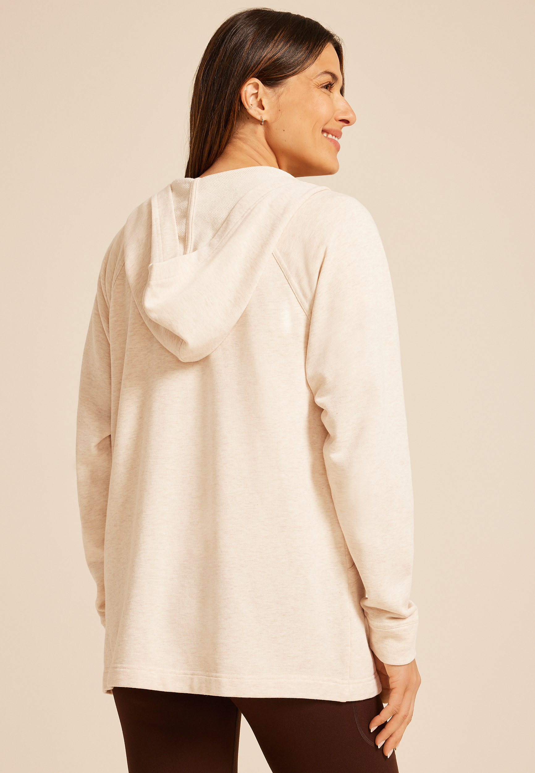 French Terry Hooded Cardigan, OATMEAL HEATHER, large