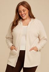 Plus Size French Terry Hooded Cardigan, C3363, small