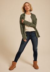 Waffle Knit Hooded Shacket, OLIVE NIGHT, small