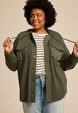Plus Size Waffle Knit Hooded Shacket, OLIVE NIGHT, small