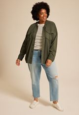 Plus Size Waffle Knit Hooded Shacket, OLIVE NIGHT, small