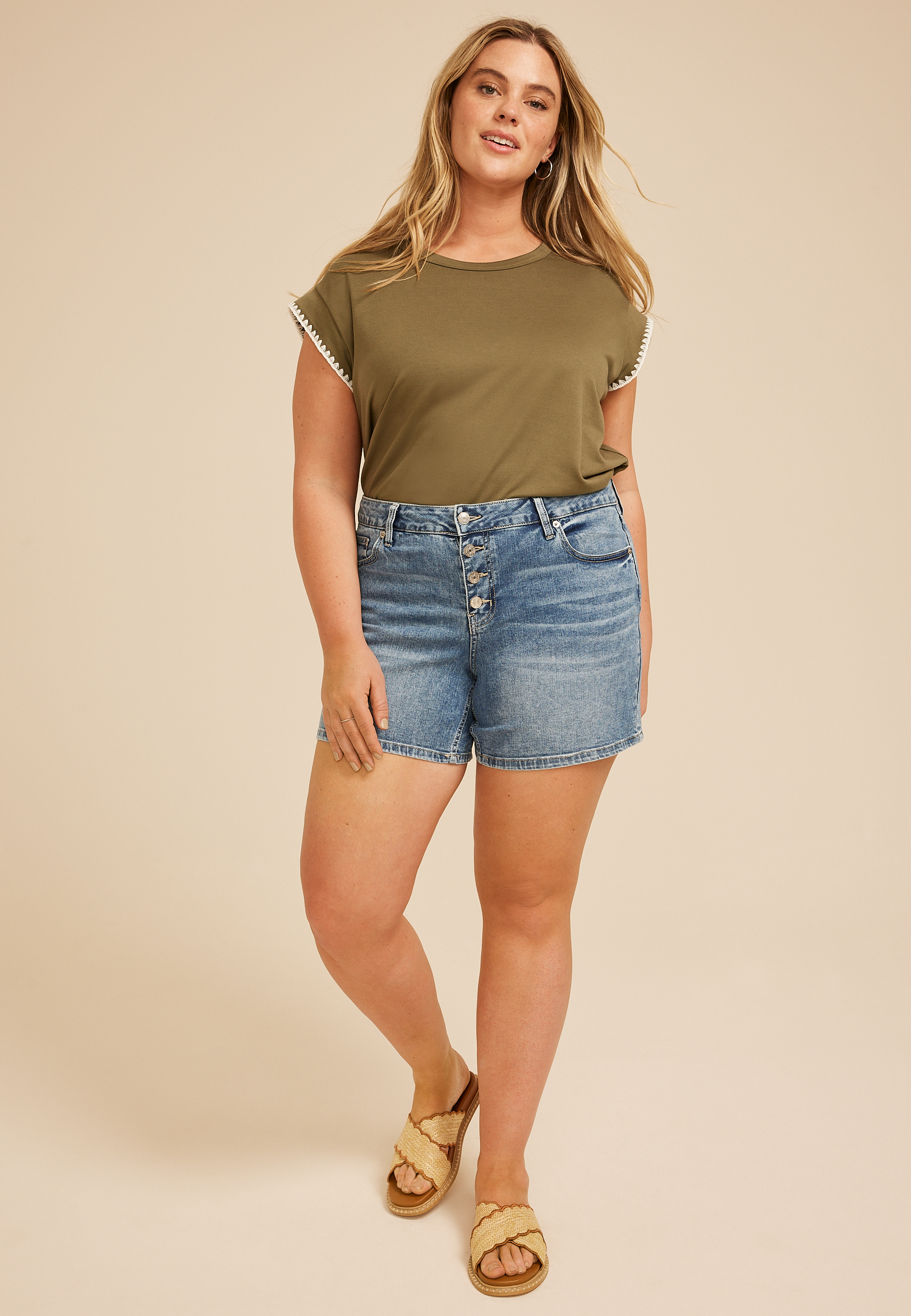 Plus Size m jeans by maurices™ Mid Rise Button Fly 6in Short