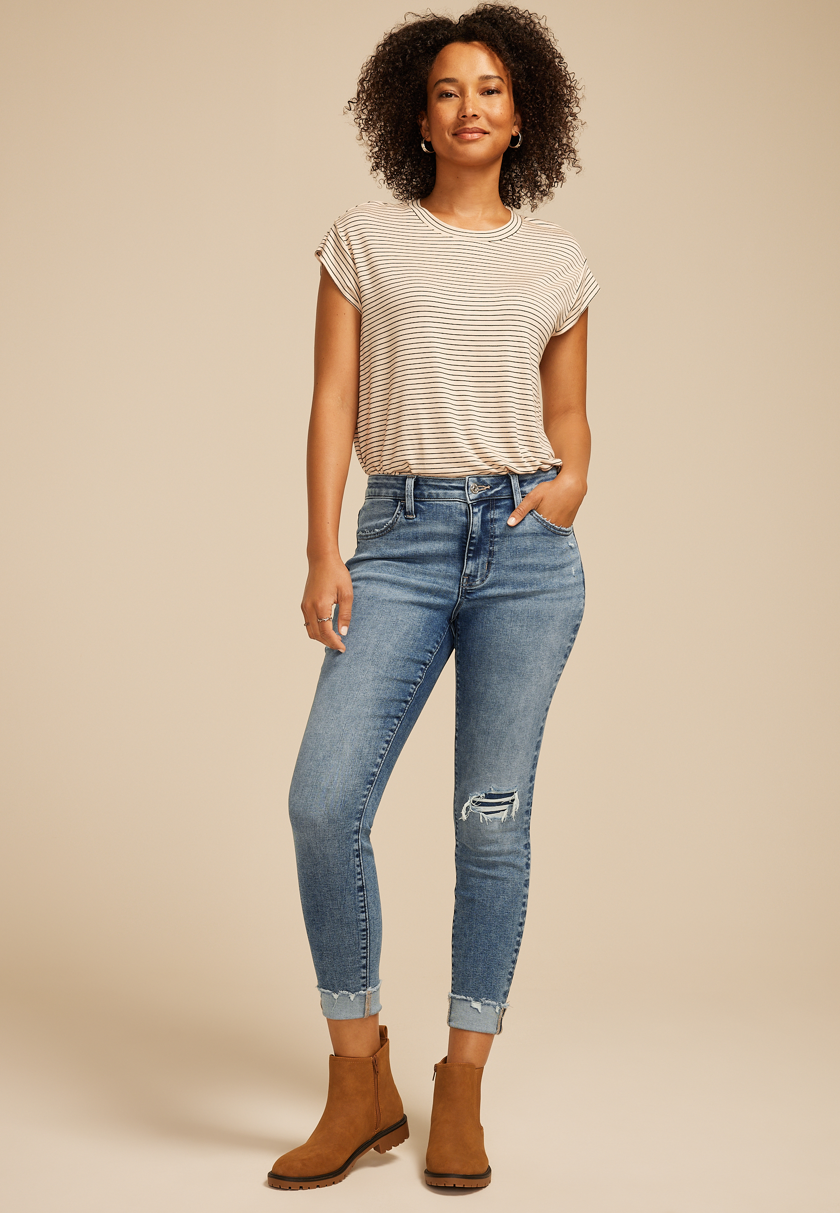 m jeans by maurices™ Cool Comfort Mid Rise Backed Ripped Ankle