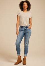 m jeans by maurices&trade; Cool Comfort Mid Rise Backed Ripped Ankle Jegging, C3337, small