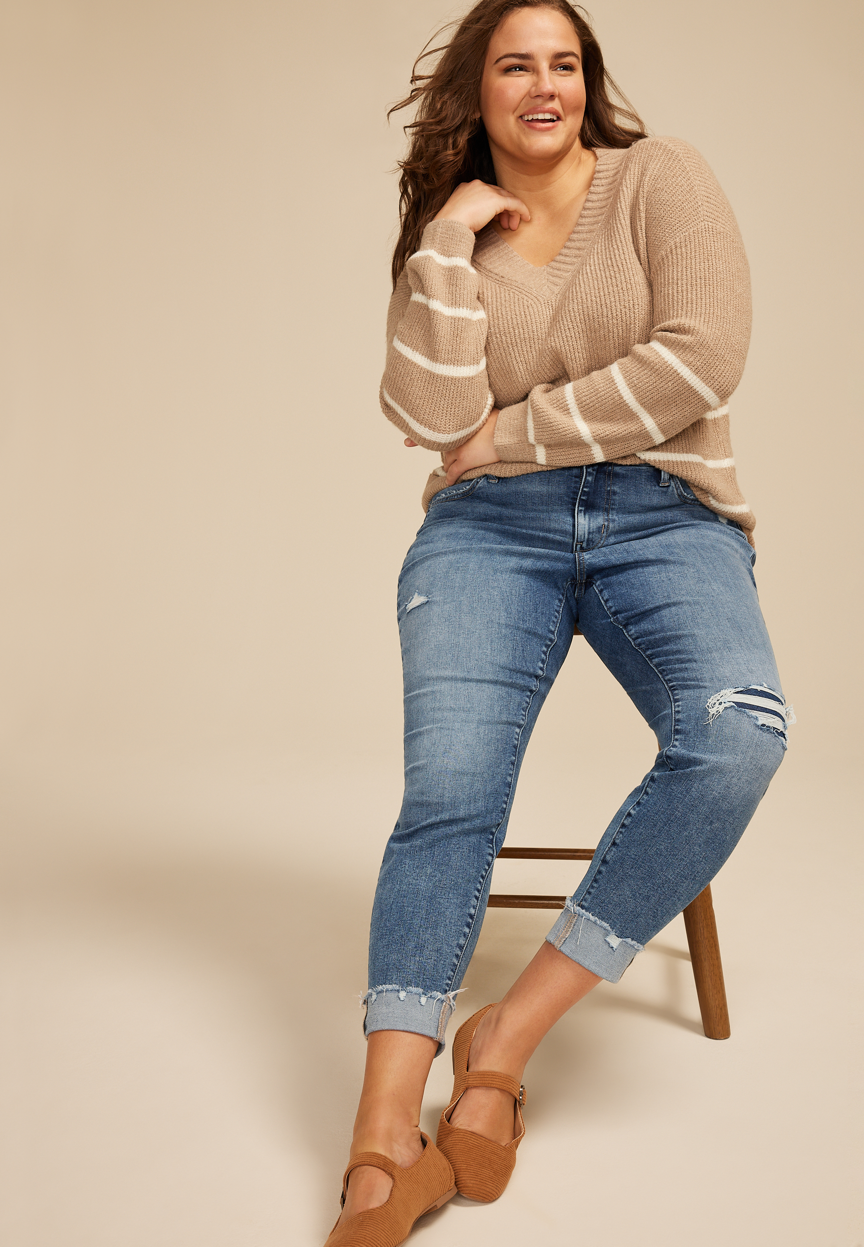Plus Size m jeans by maurices™ Cool Comfort Mid Rise Backed Ripped Ankle Jegging