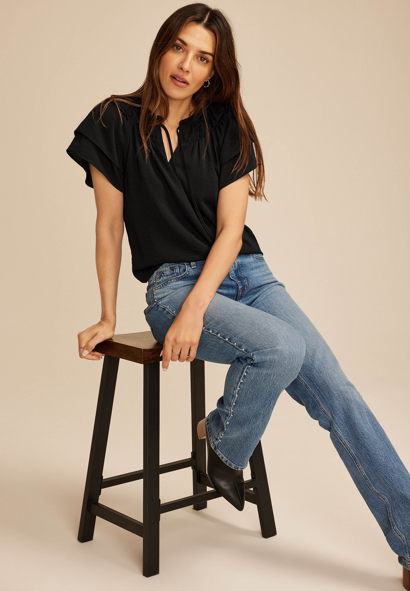 Tiered Short Sleeve Blouse, C106, large