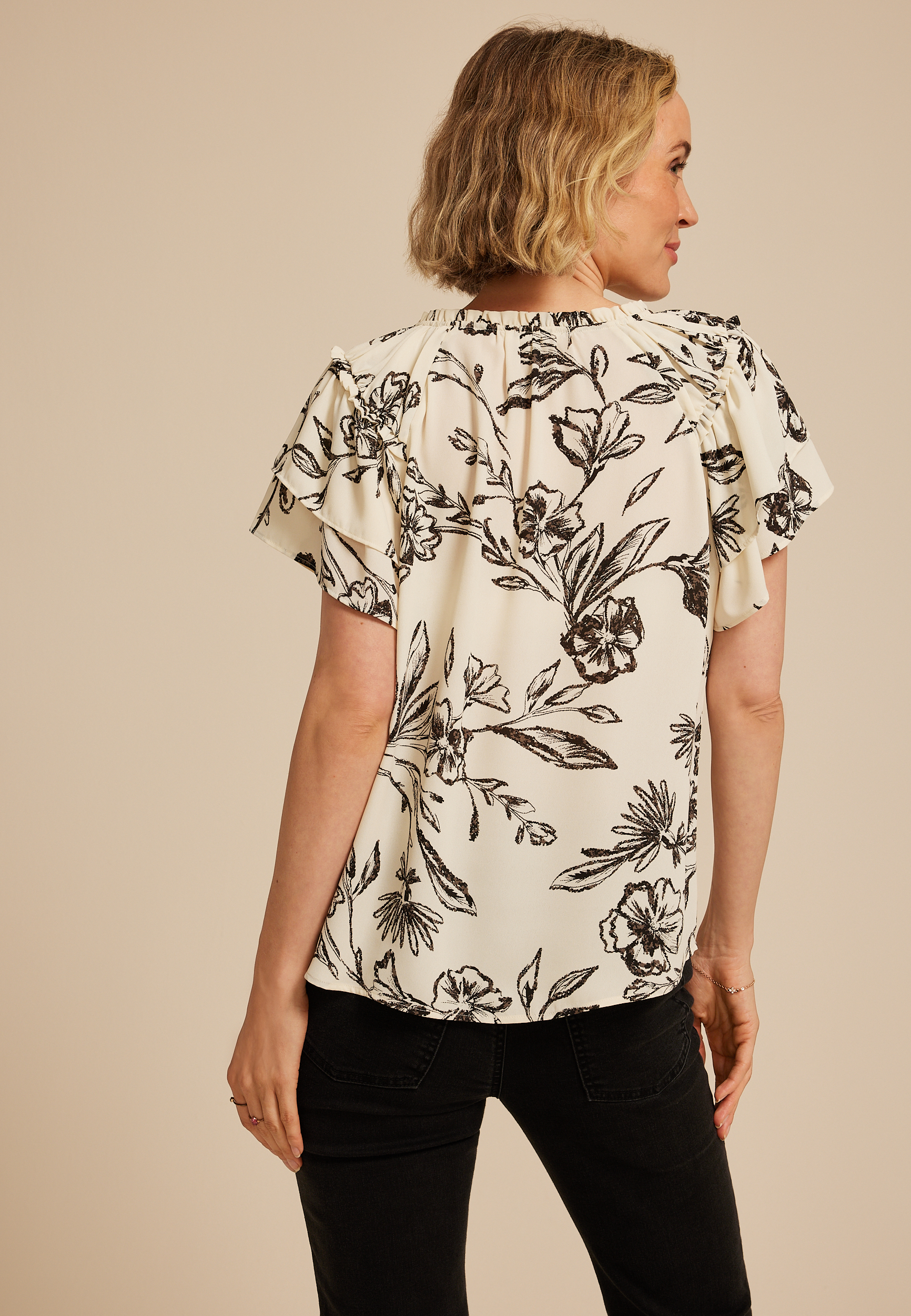 Floral Tiered Short Sleeve Blouse, C6074, large