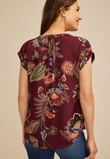 Floral Button Front Dolman Short Sleeve Blouse, C5032, small