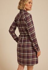 Plaid Tie Waist Long Sleeve Shirt Dress, C1653, small