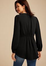 V Neck Long Sleeve Blouse, BLACK, small