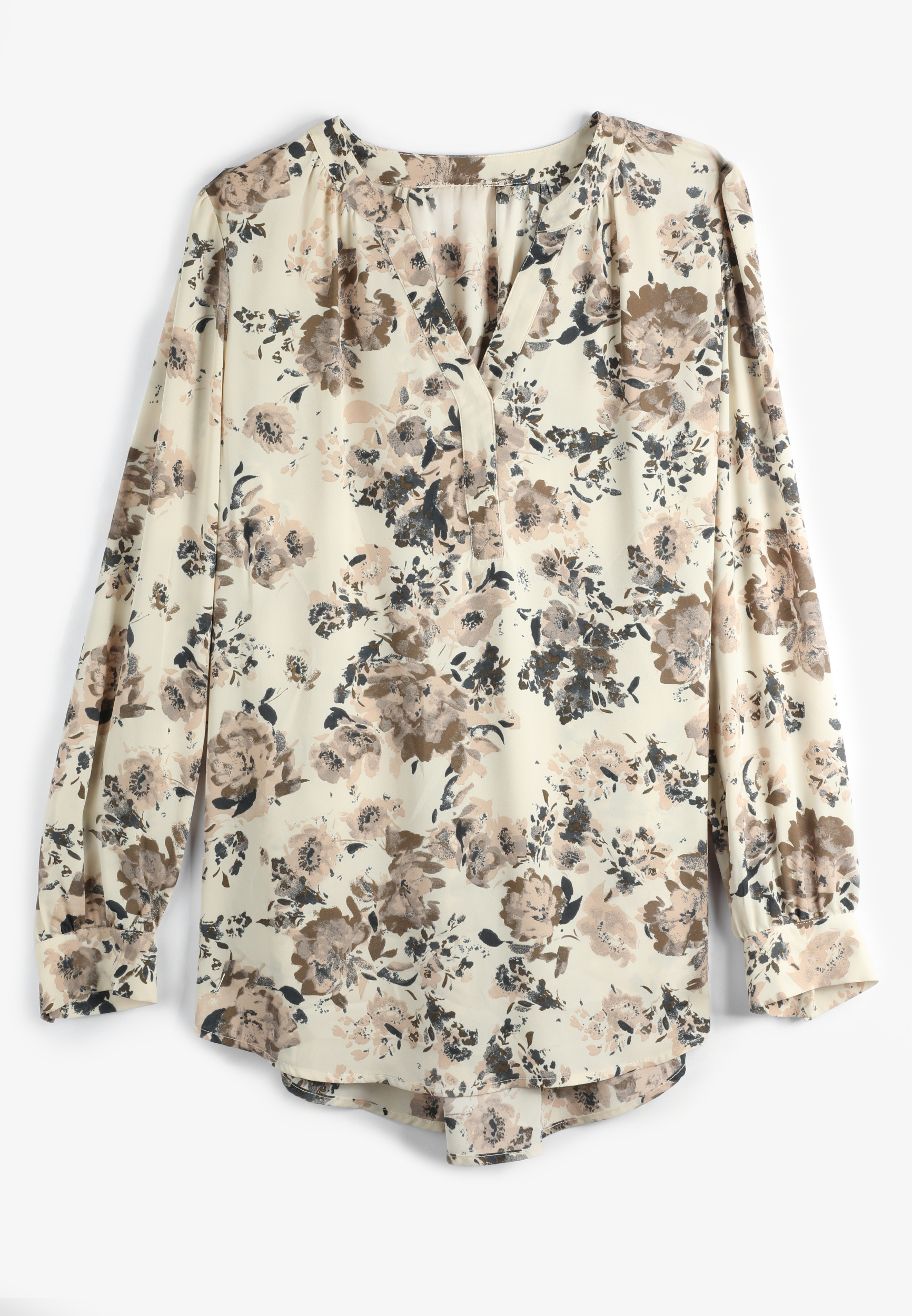 Floral V Neck Long Sleeve Blouse
