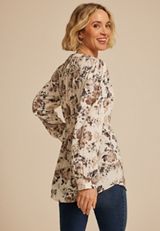 Floral V Neck Long Sleeve Blouse, C5883, small