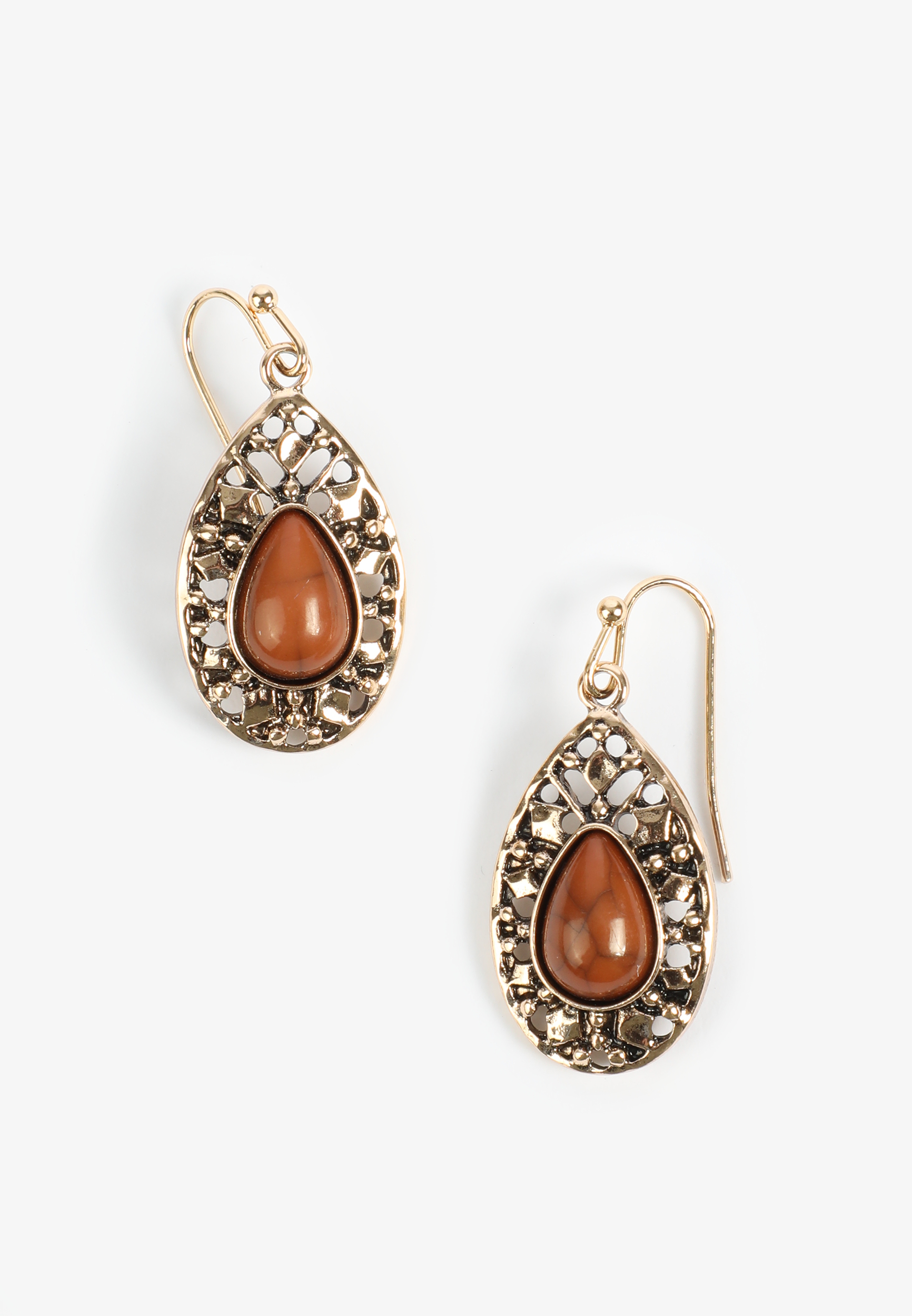 Brown Faux Stone Oval Drop Earrings