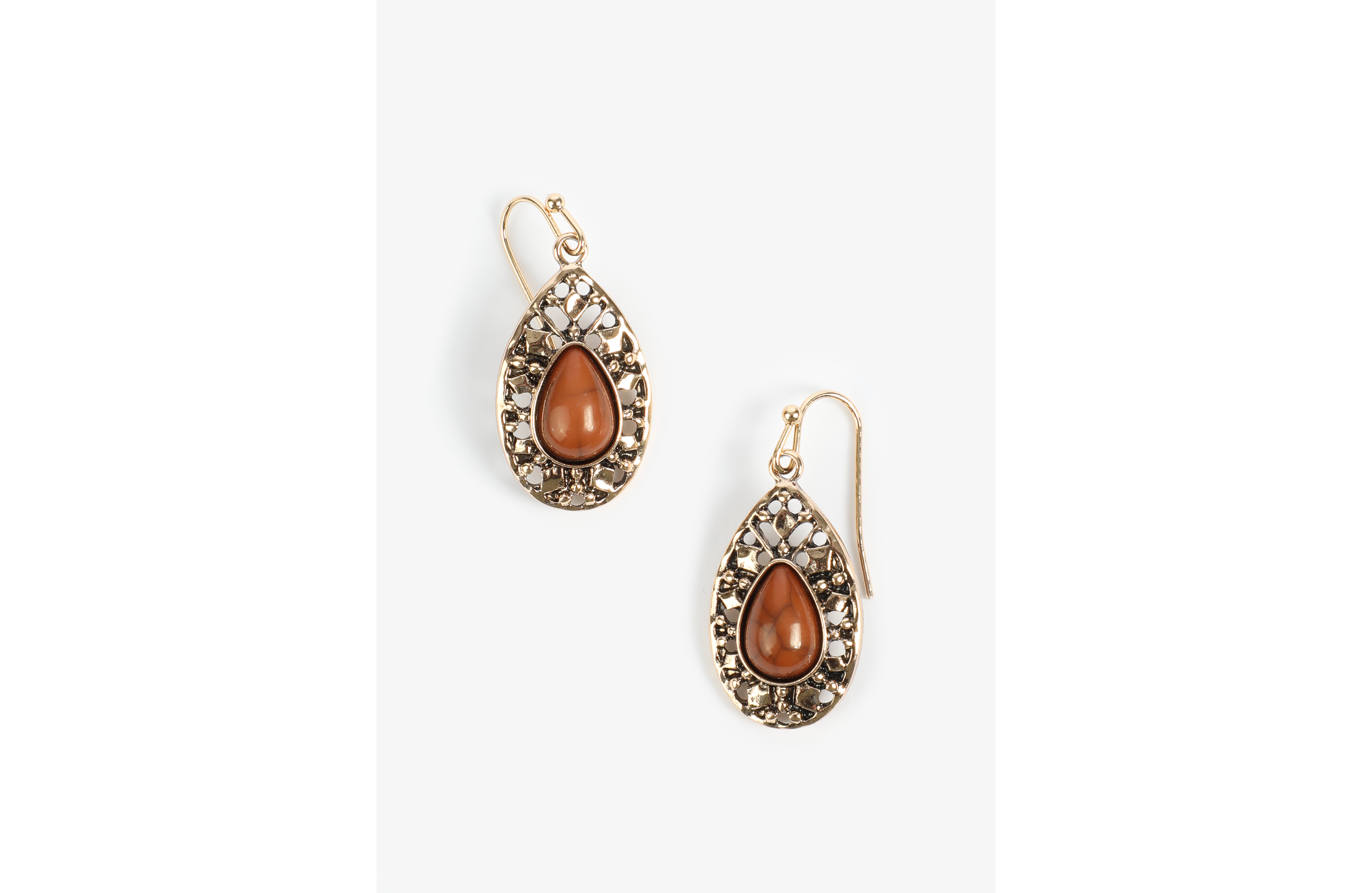 Brown Faux Stone Oval Drop Earrings