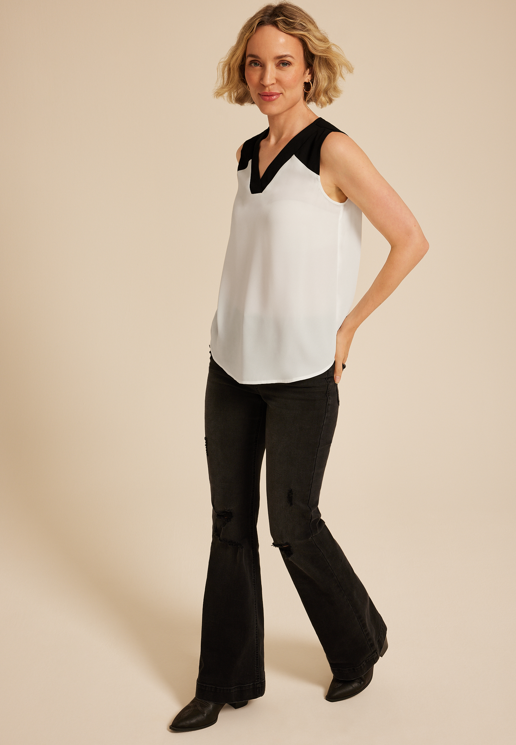 Colorblock V Neck Tank Top, C1939, large