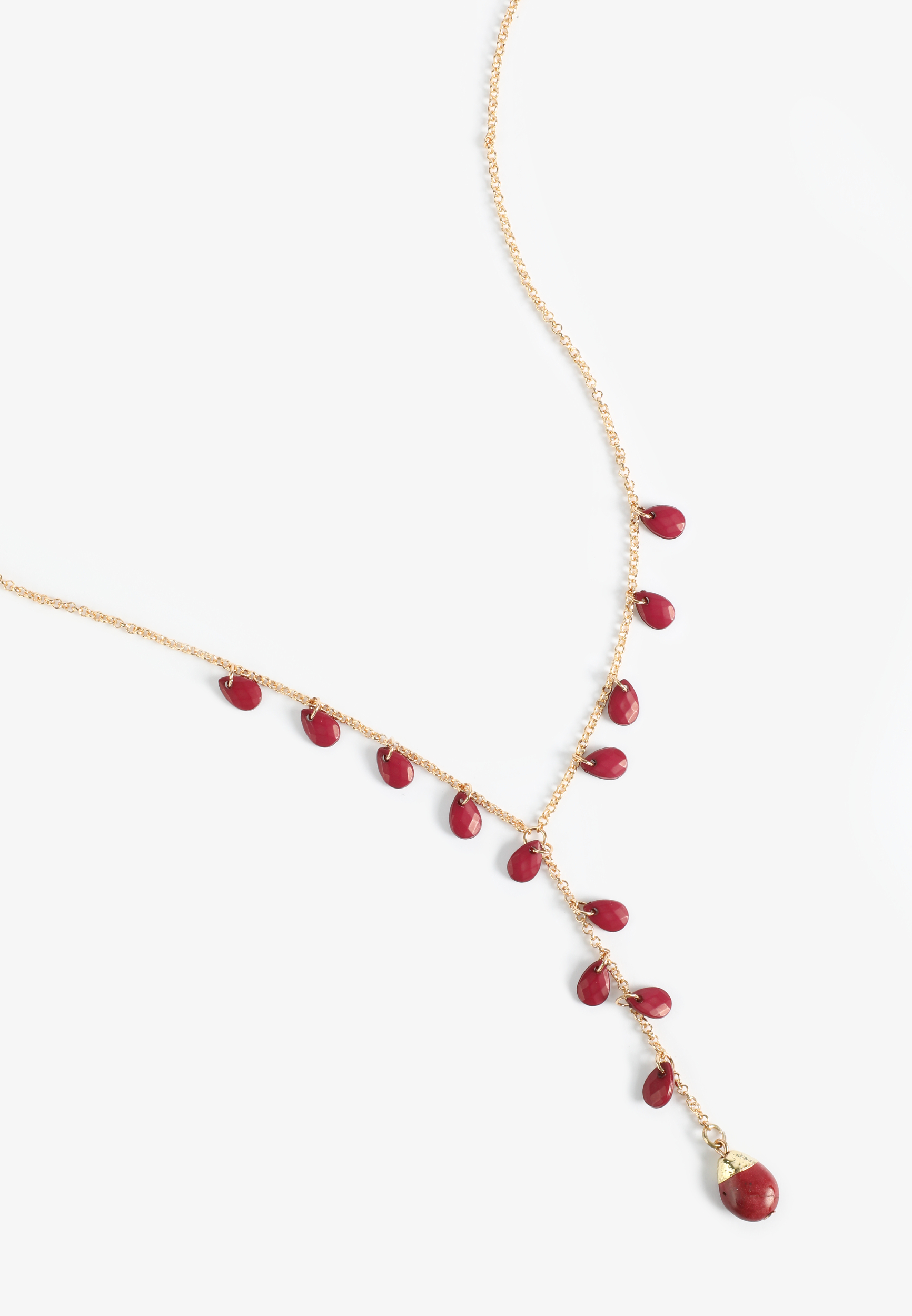 Red Faux Stone Pendant Y Neck Necklace