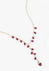 Red Faux Stone Pendant Y Necklace, C605, small