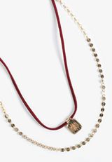 Burgundy Corded Double Layered Necklace, C605, small
