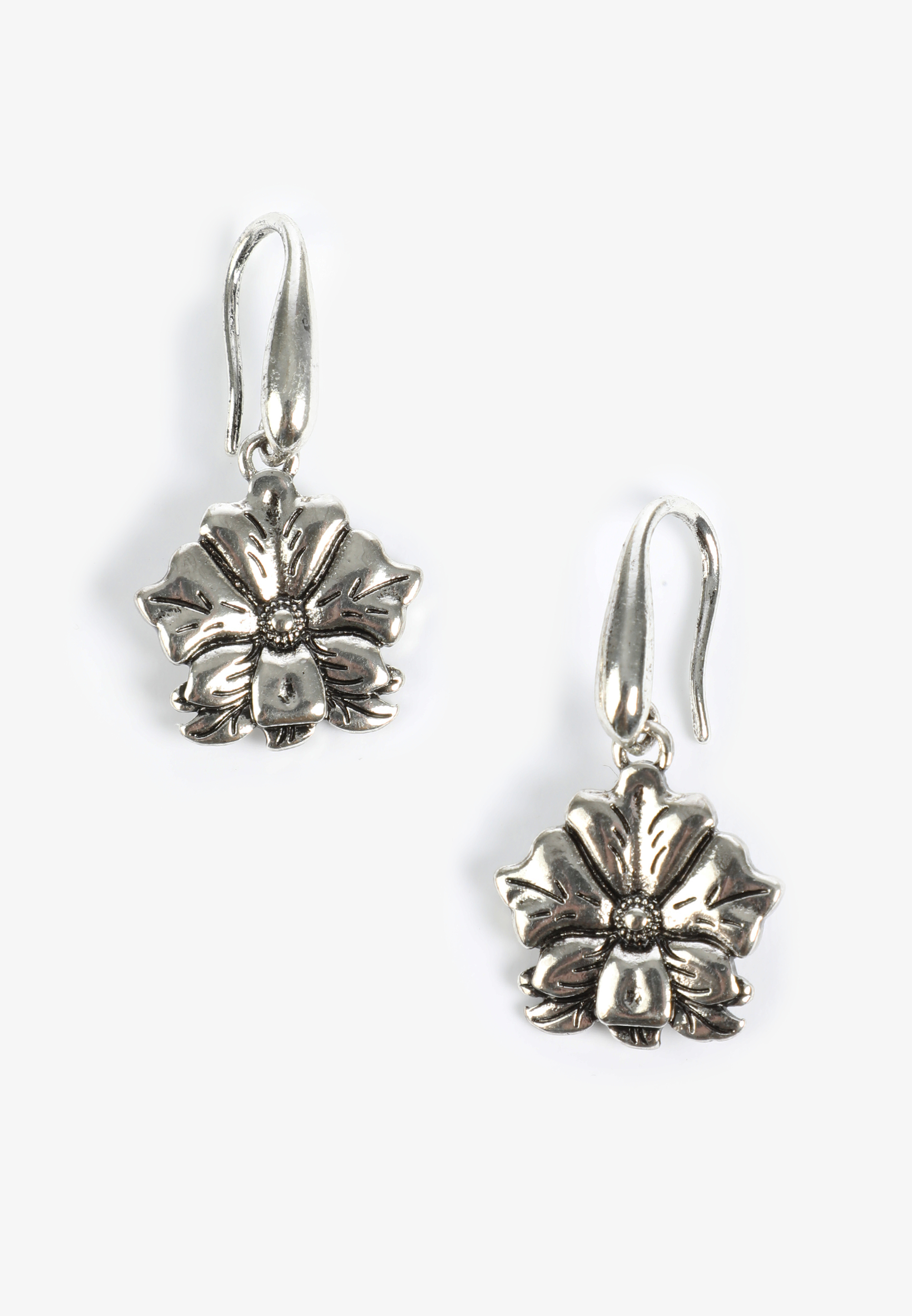 Silver Floral Drop Earrings