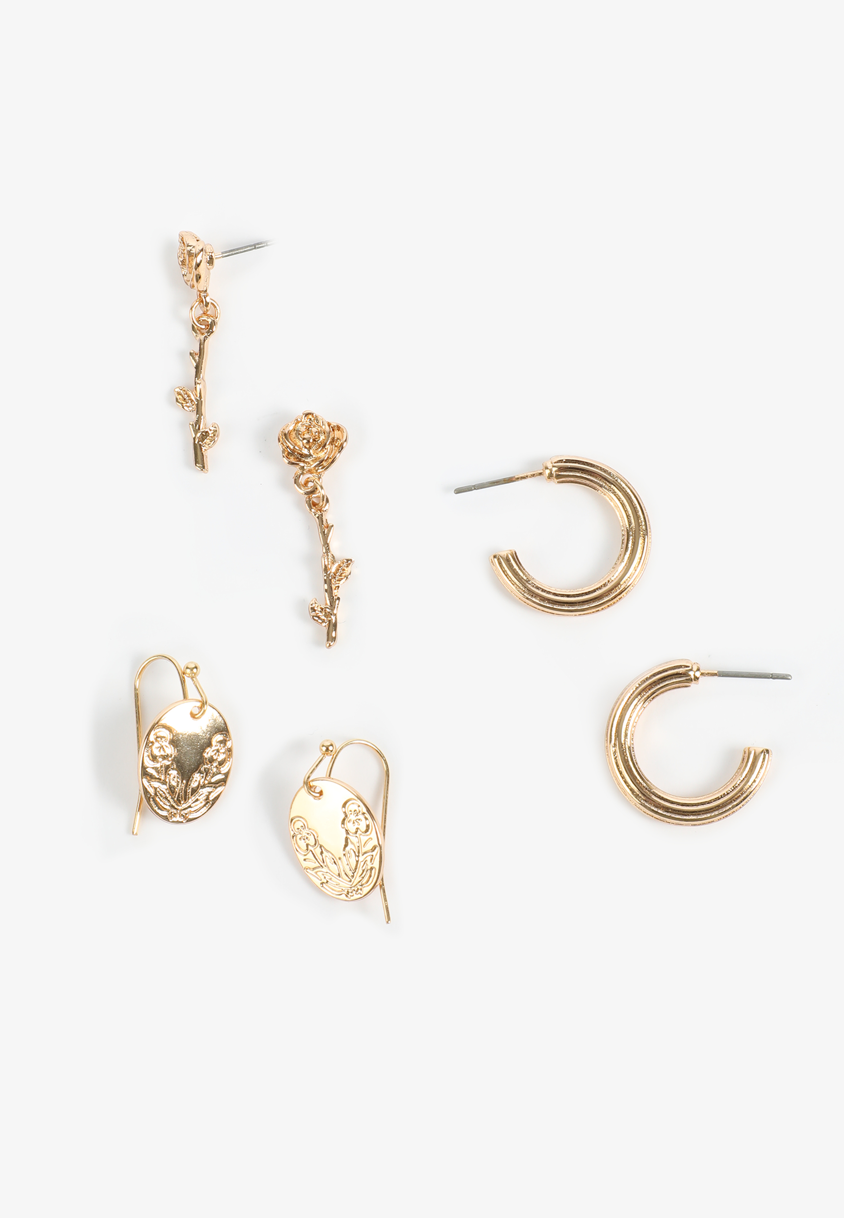 3 Pack Gold Floral Earring Set