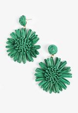 Teal Floral Raffia Drop Earrings, , small