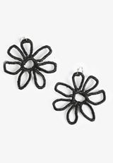 Black Floral Raffia Drop Earrings, C106, small