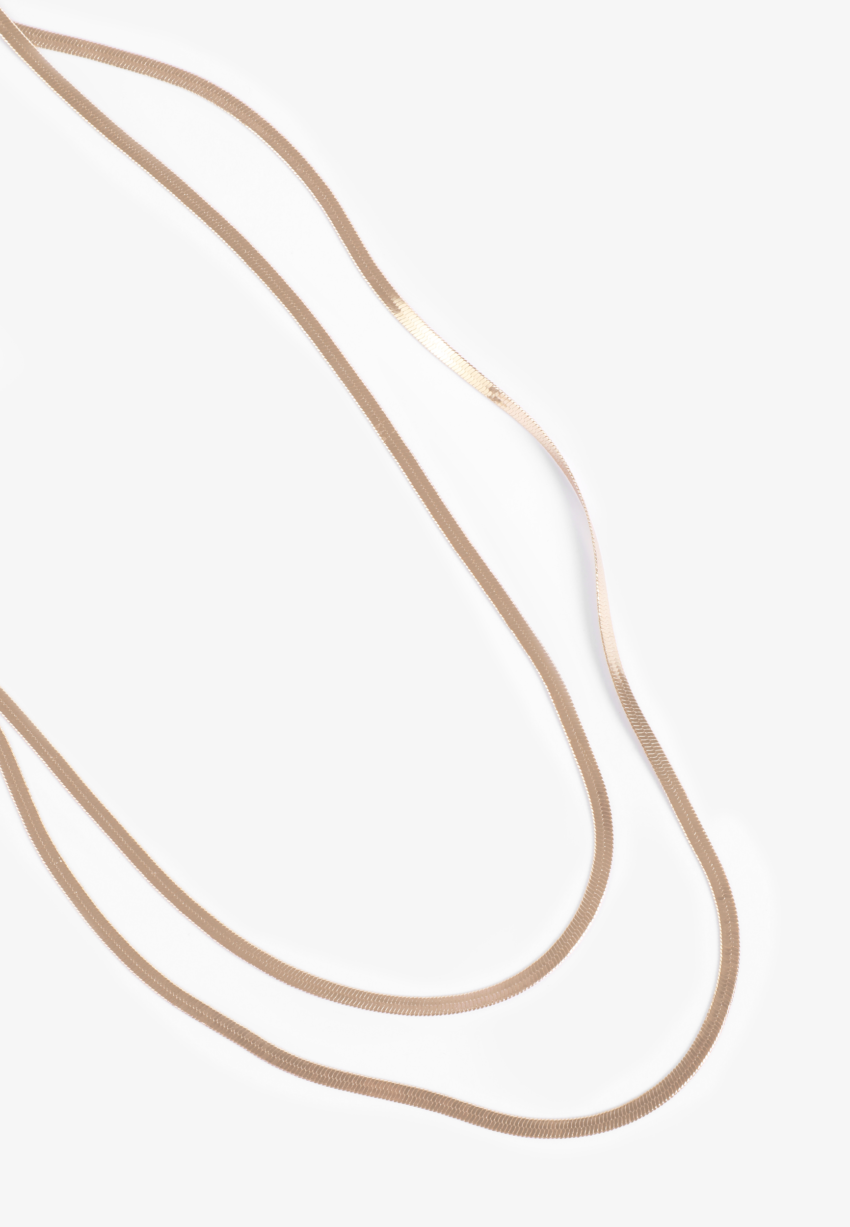Gold Double Layered Herringbone Chain Necklace