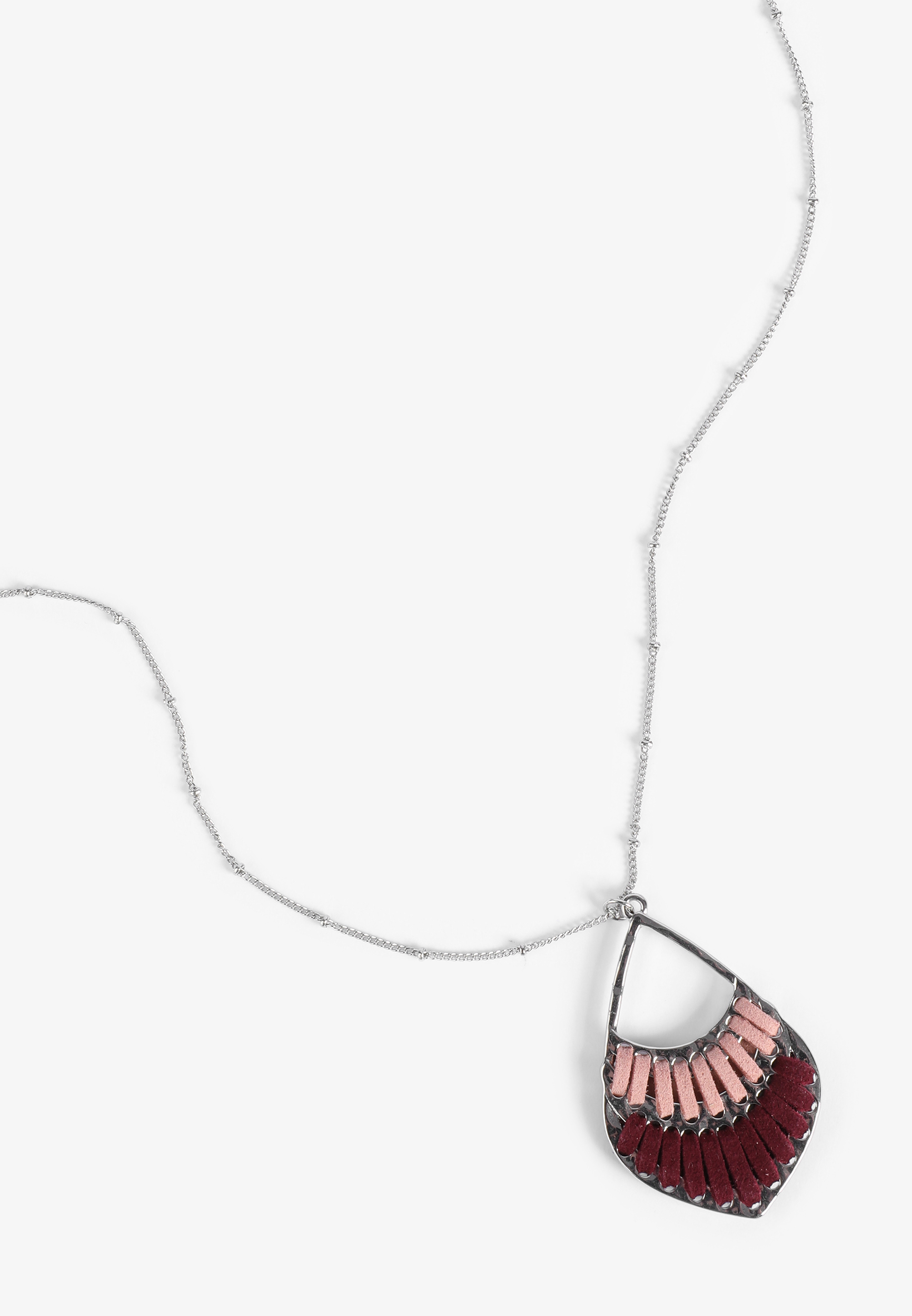 Pink And Burgundy Corded Teardrop Pendant Necklace