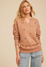 Embroidered Floral Relaxed Fit Sweatshirt, Tawny Brown, small