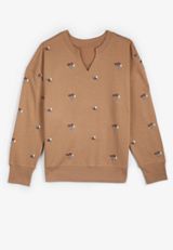 Embroidered Floral Relaxed Fit Sweatshirt, Tawny Brown, small