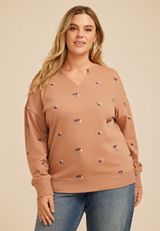 Plus Size Embroidered Floral Relaxed Fit Sweatshirt, , small