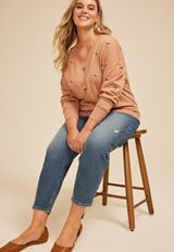 Plus Size Embroidered Floral Relaxed Fit Sweatshirt, , small