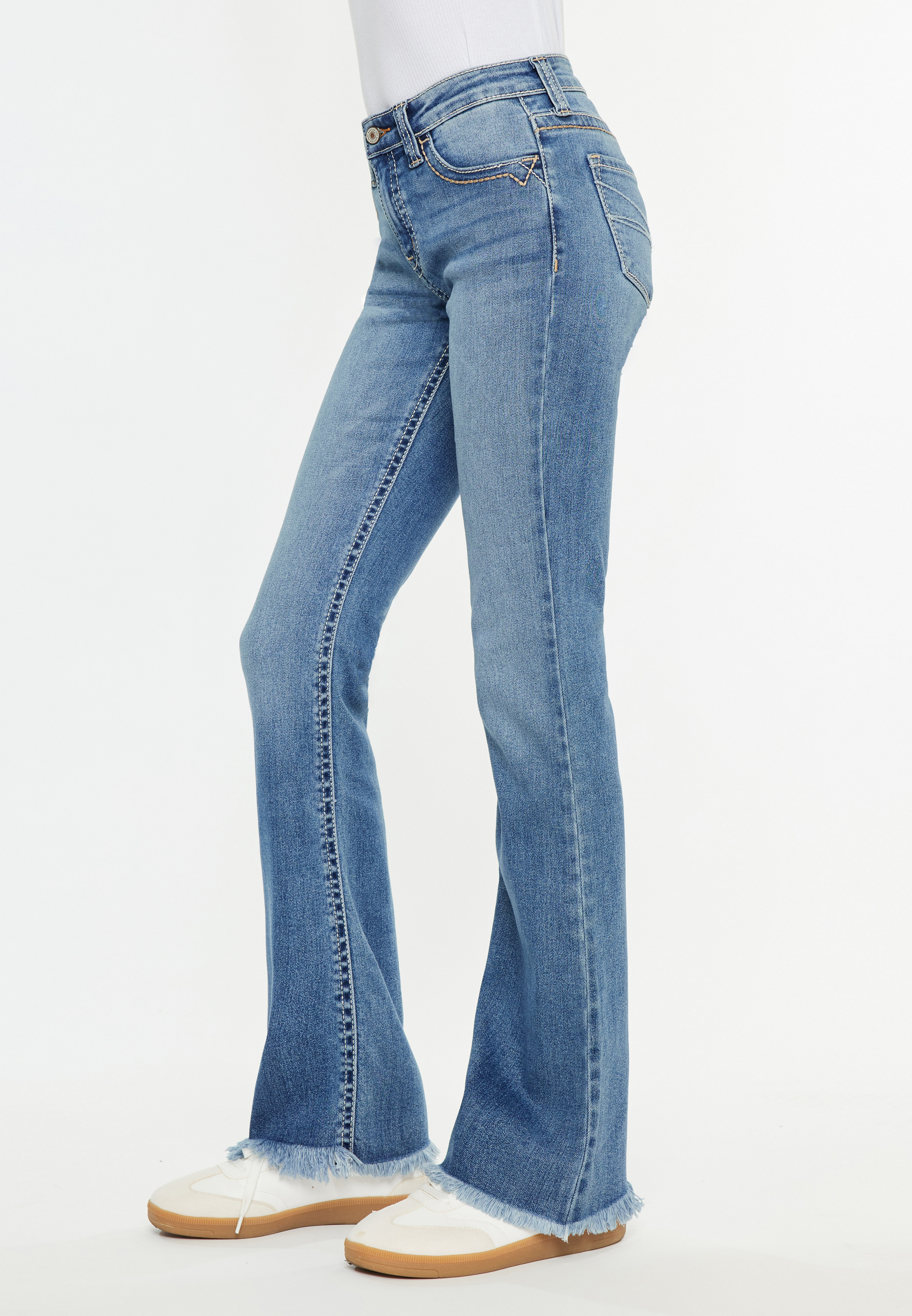 KanCan&trade; Mid Rise Thick Stitch Frayed Hem Bootcut Jean, C3337, large